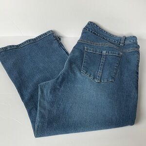 Blue Stretch Denim Wide Capris Double Button‎ Front, Stylish Back Pockets